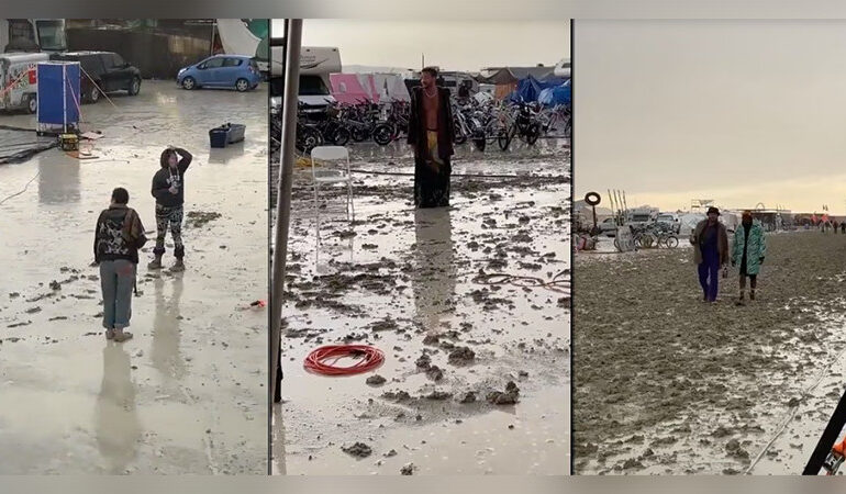 Miles de asistentes al festival Burning Man quedaron atrapados por lodazal y fuertes lluvias en Nevada